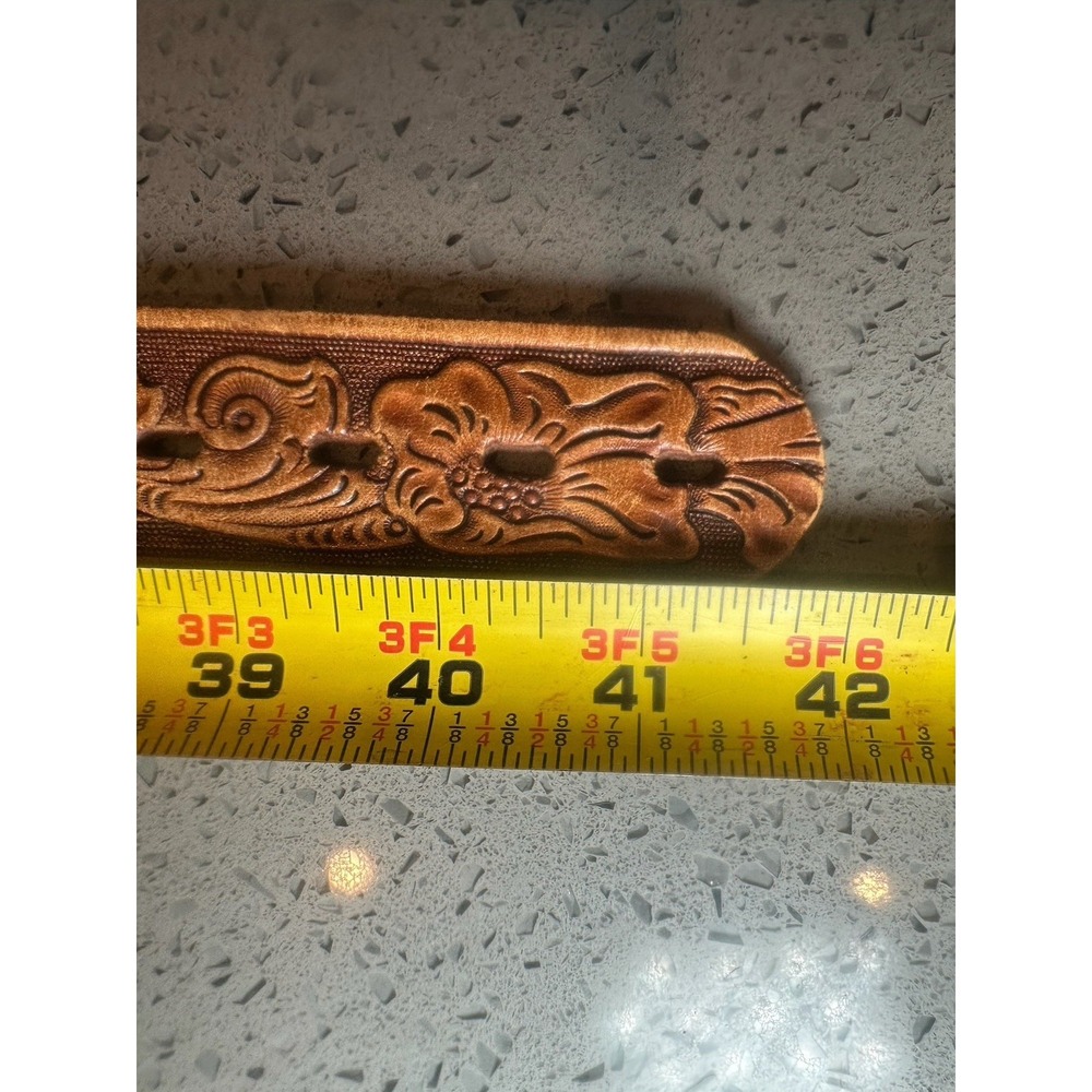VTG Chambers Belt Co Buckle Brass/Gold Hand Finished Leather Belt 38 Made in USA - Picture 5 of 9